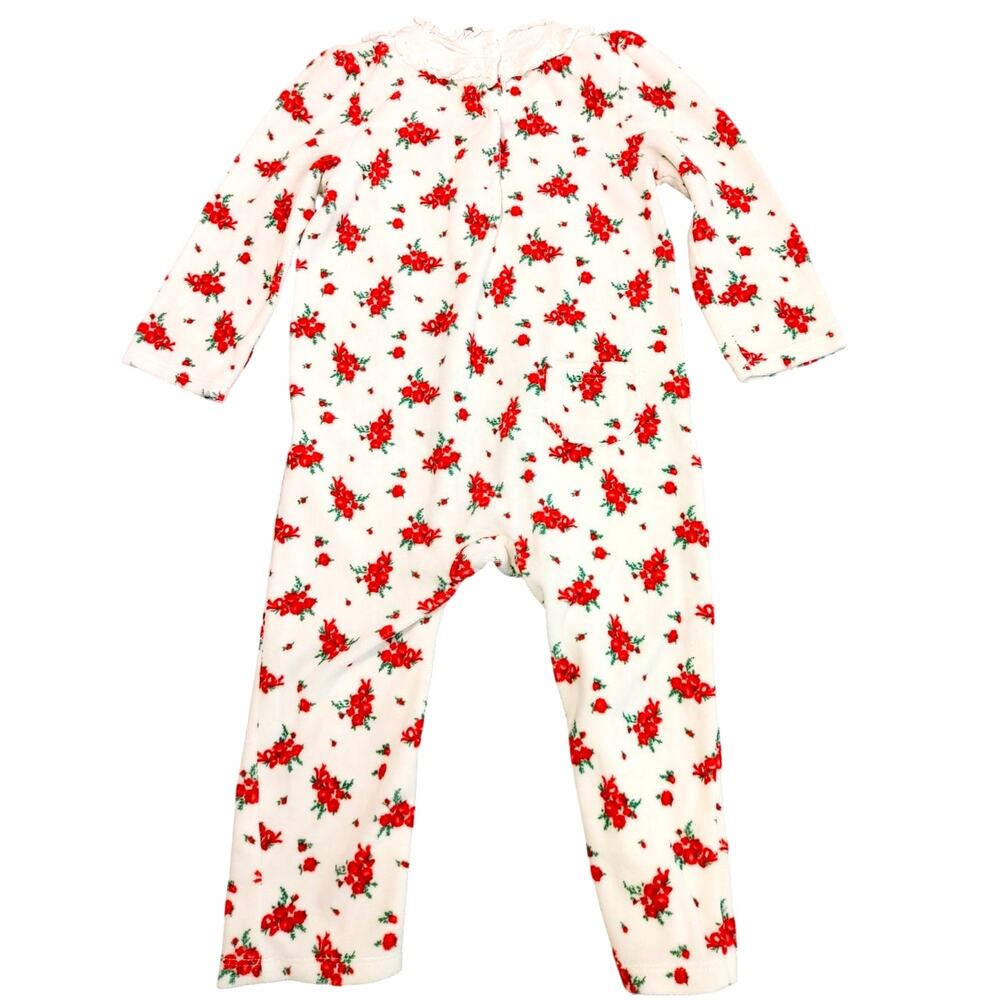 Janie and Jack One Piece Long Sleeve Velvet Holiday White Red Baby Girl 18-24M